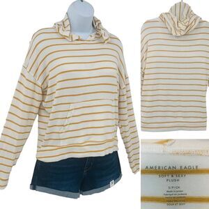 American Eagle Striped Soft Plush Pullover Hoodie Sweater